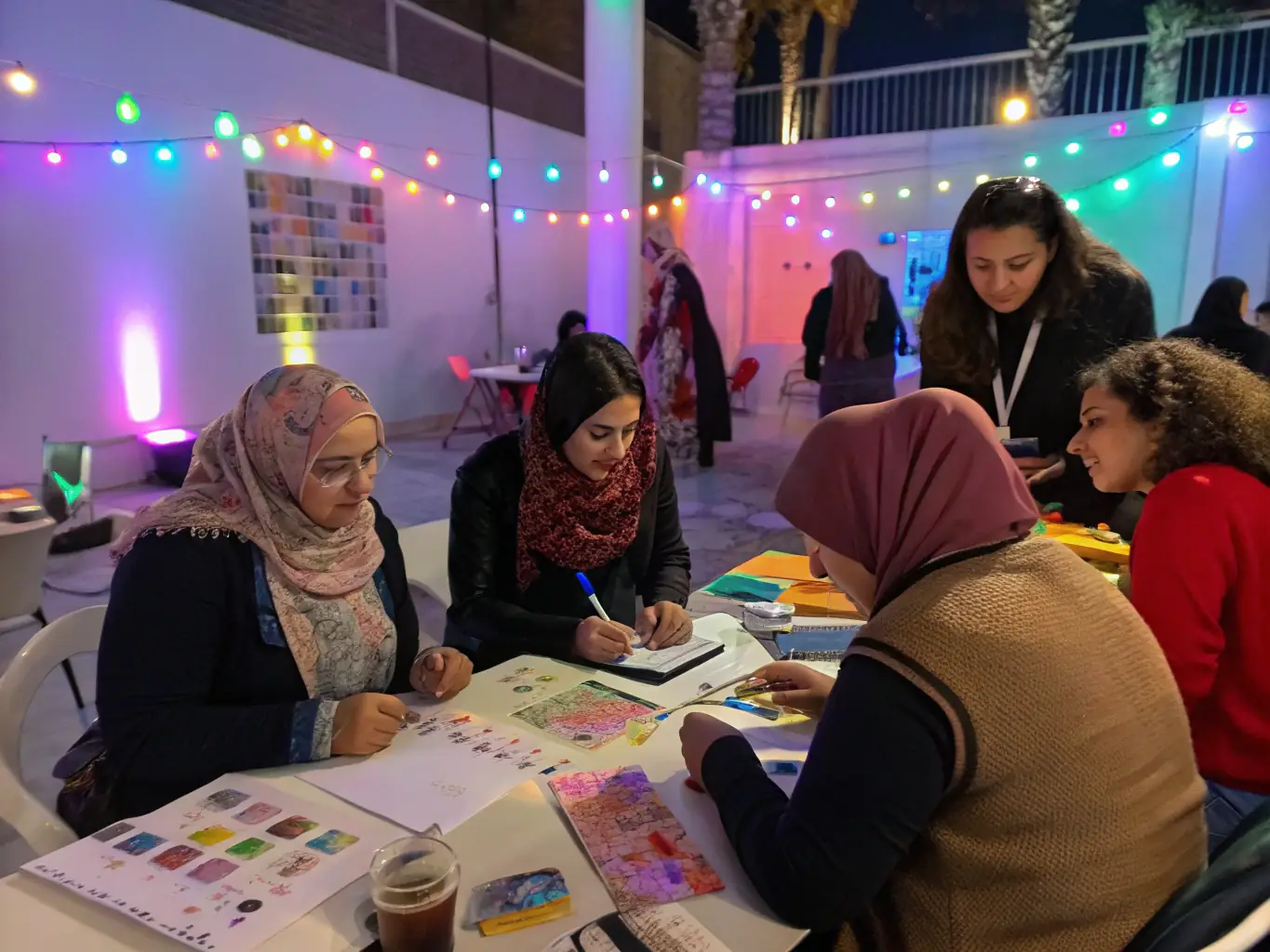A diverse group of women participating in a business workshop, collaborating and networking.