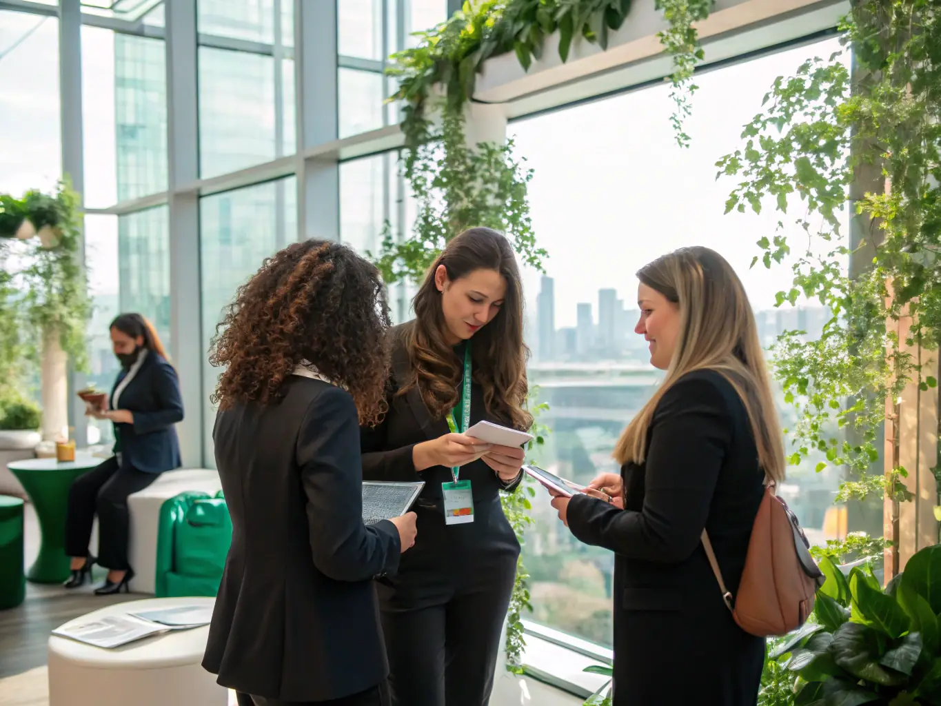 A diverse group of Indian women entrepreneurs networking and collaborating at a business event, emphasizing community and support.